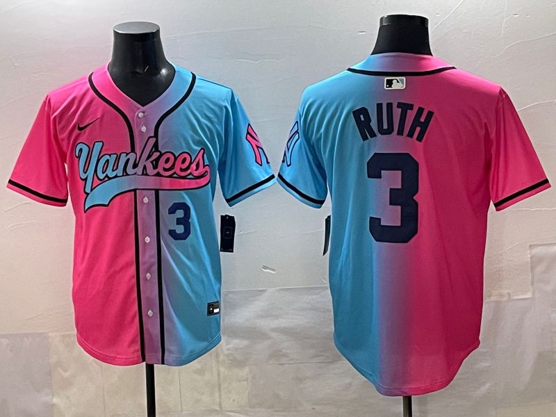 Men New York Yankees #3 Ruth Blue pink Game 2025 Nike MLB Jersey style 005->new york yankees->MLB Jersey